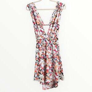 VERO MODA Women's Large Abstract Fit & Flair White Multicolored Mini Dress NEW